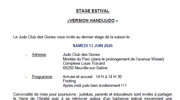 Stage Handi judo  au JC des Gones de Neuville
